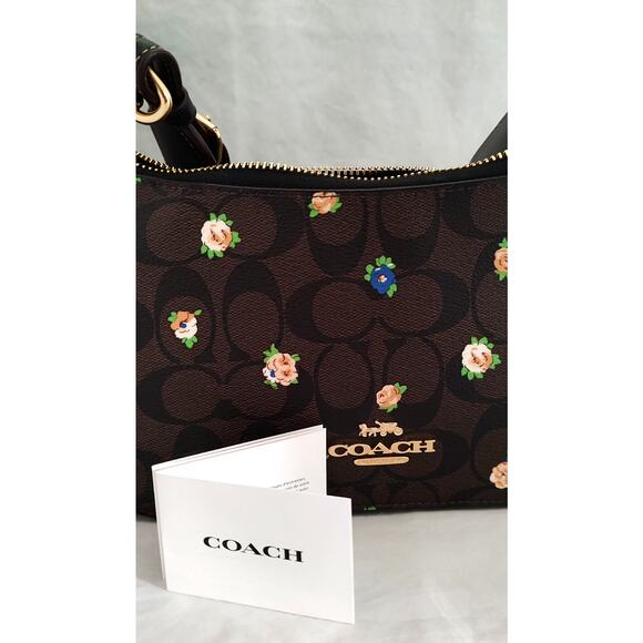 Coach Jes Baguette Brown w/Mini Roses Crossbody Small NWT C6823 Aug 2021 L Strap - Picture 10 of 13